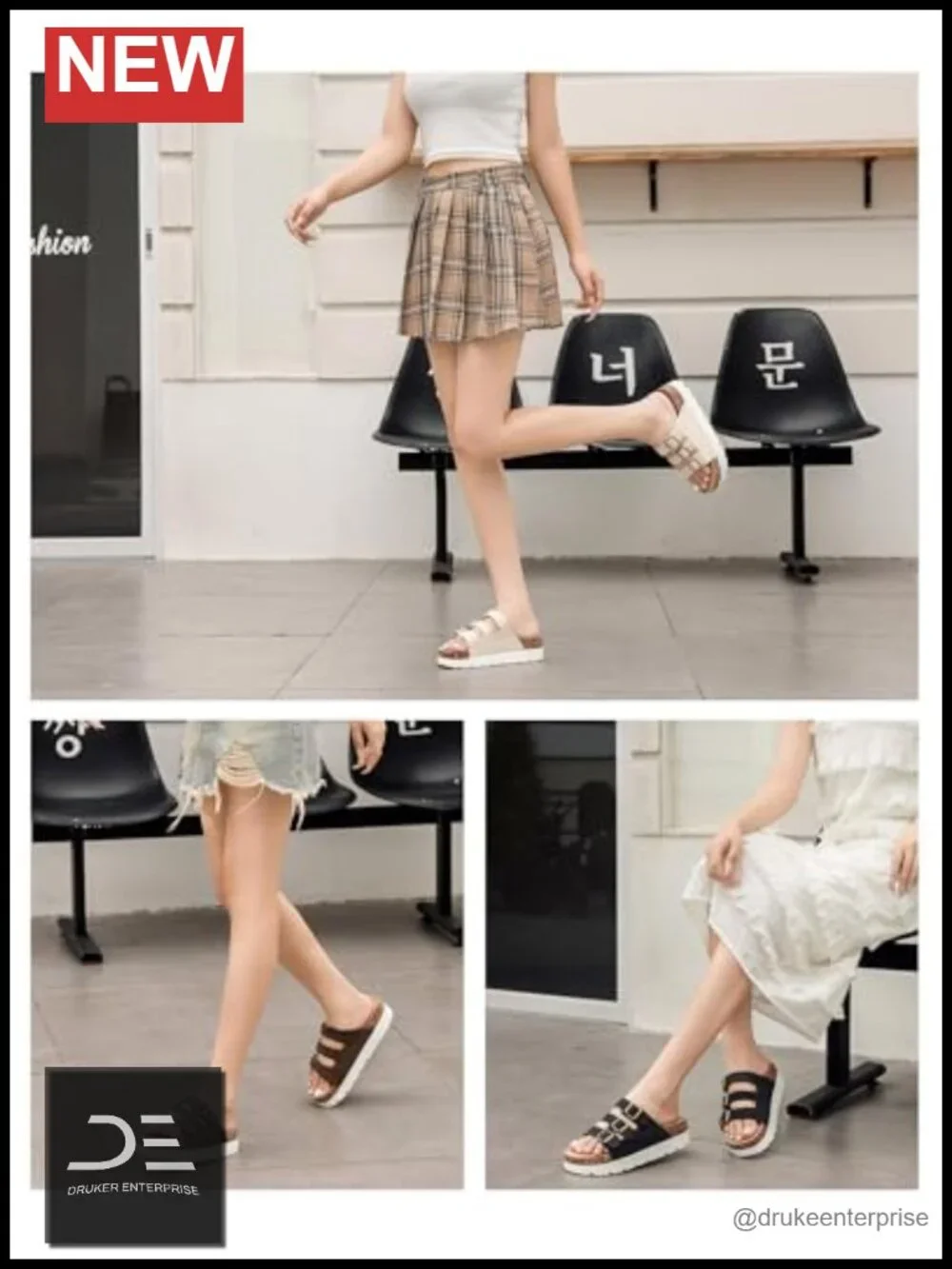Chunky Cork Platform Sandals with 3 Adjustable Buckles - Comfortable Wedge